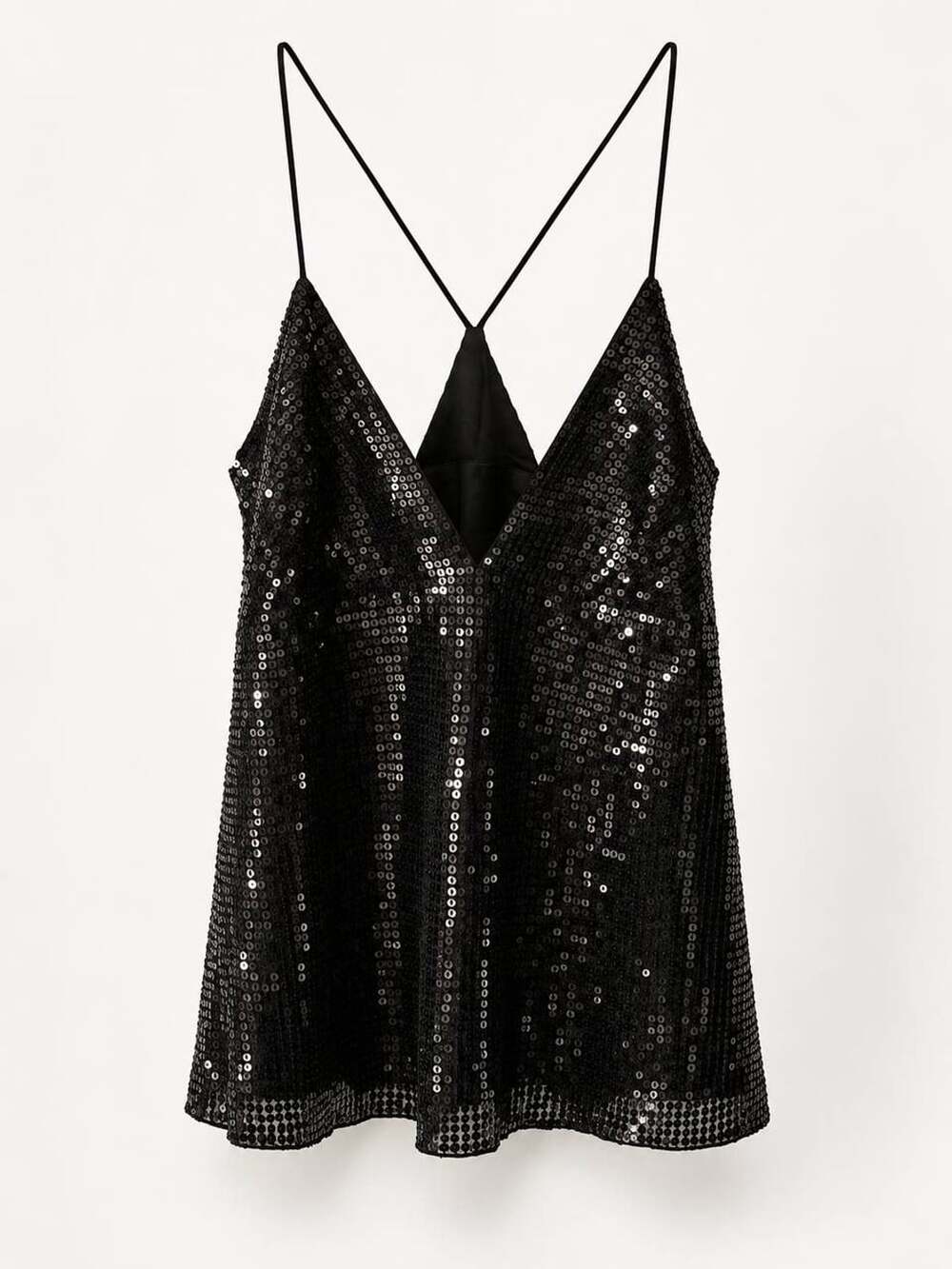 Diane von Furstenberg Black Sequin Silk Spaghetti Strap Cami Top Size 2